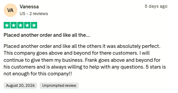 Trustpilot review screenshot from Vanessa